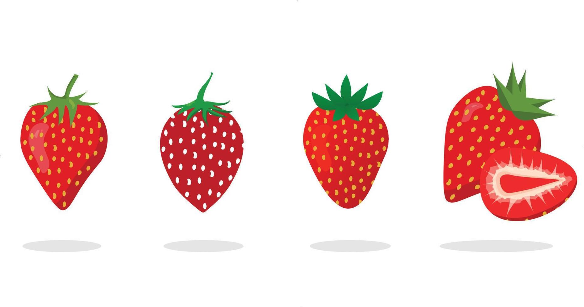 collection de fraises, fruits rouges aux fraises, arrière-plans aux fraises, illustration vectorielle de cartes d'amour aux fraises. vecteur