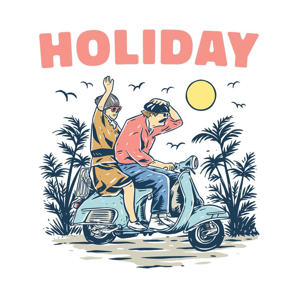 scooter, couple, équitation, illustration vecteur