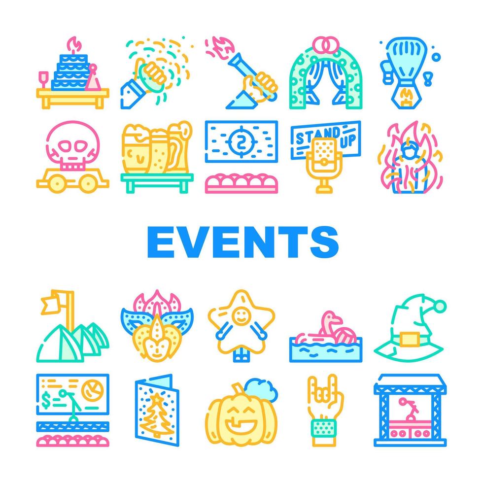 événements et icônes de collection de festival mis en vecteur