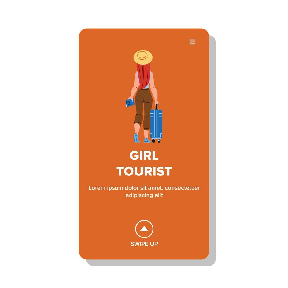 fille touristique à pied avec des bagages dans le vecteur de l'aéroport