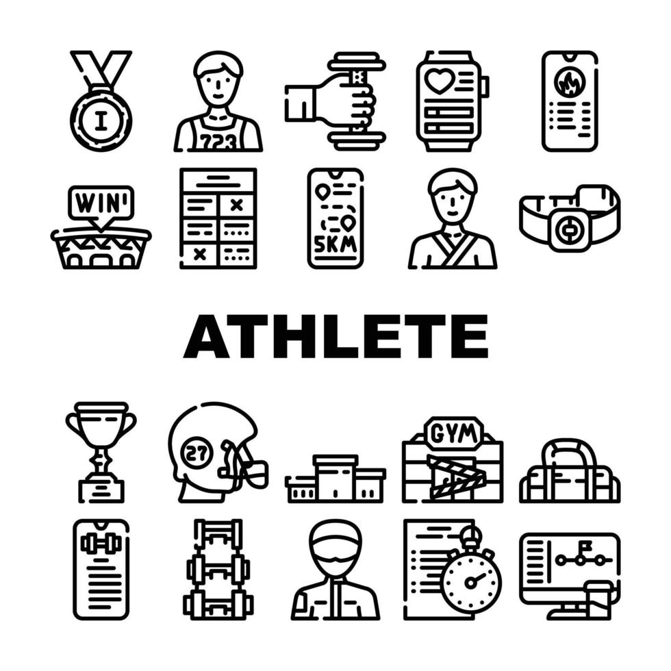 équipement de sport d'athlète et icônes de récompense set vector