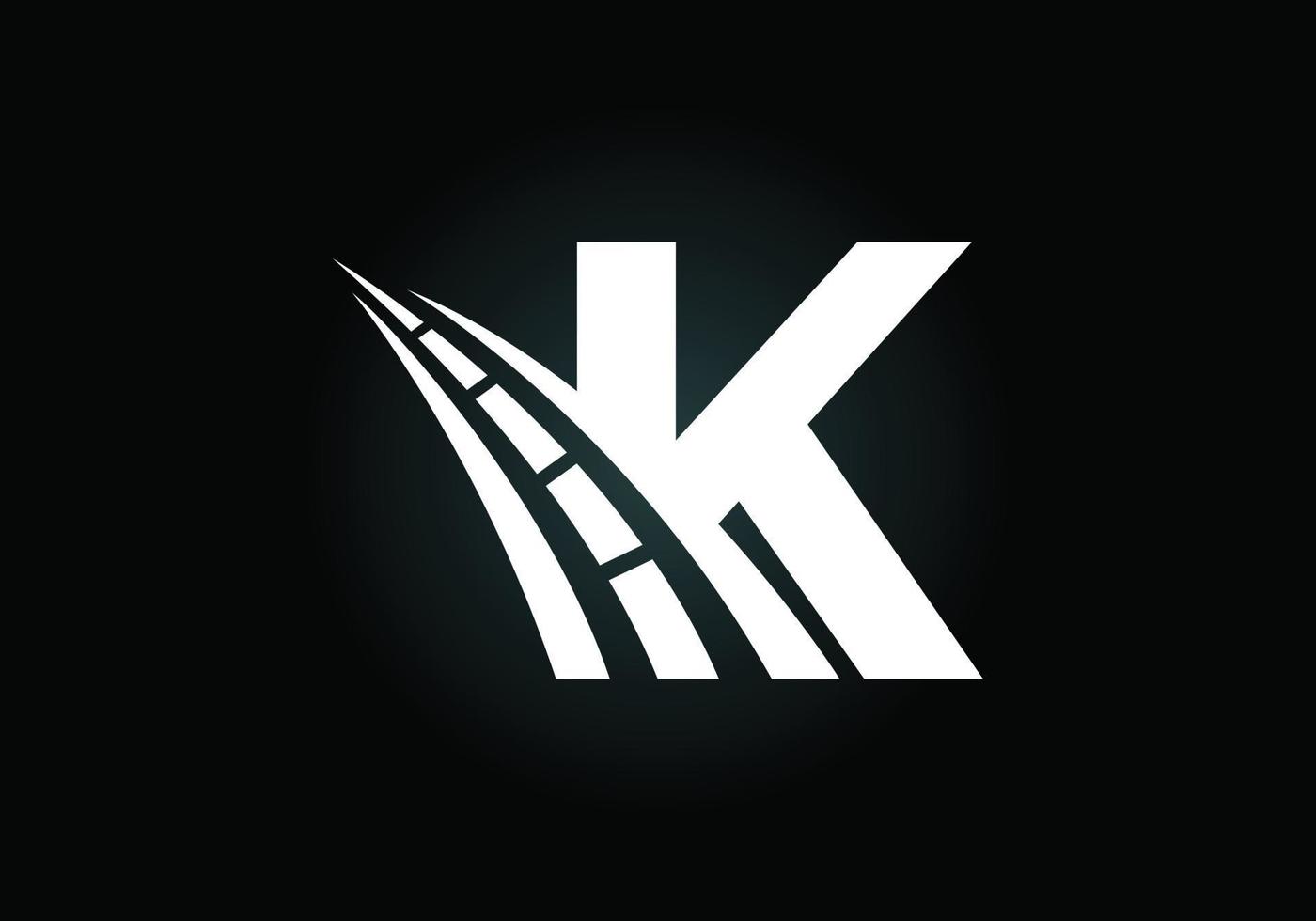 lettre k avec le logo de la route chanter. le concept de design créatif pour l'entretien et la construction des autoroutes. thème du transport et de la circulation. vecteur