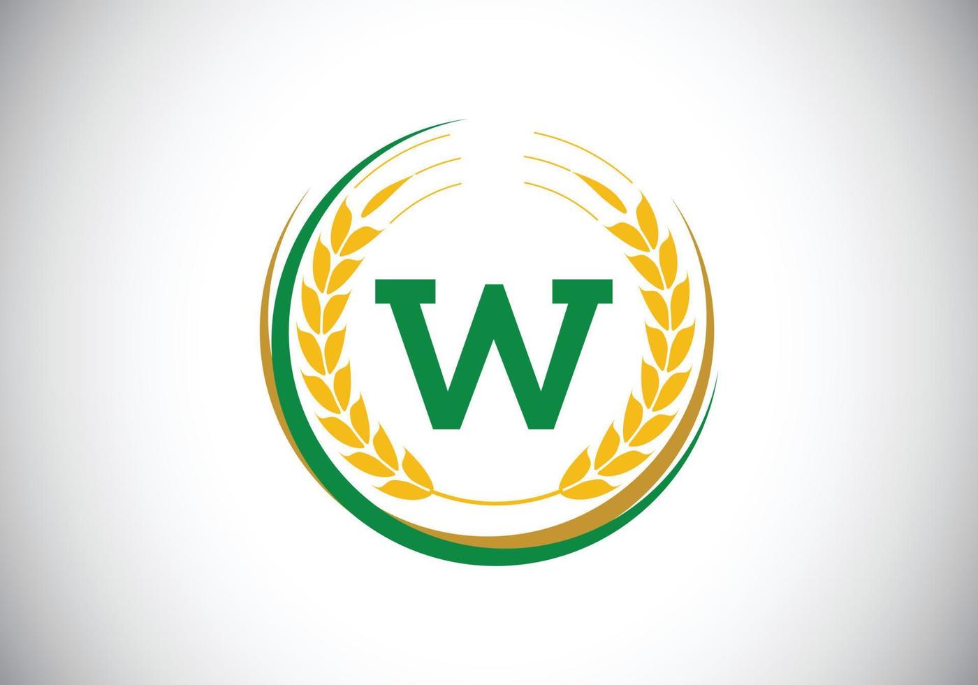 lettre initiale w signe symbole avec couronne d'épis de blé. concept de conception de logo de culture de blé biologique. modèle vectoriel de conception de logo agricole.