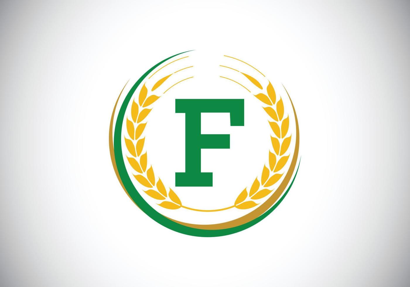 lettre initiale f signe symbole avec couronne d'épis de blé. concept de conception de logo de culture de blé biologique. modèle vectoriel de conception de logo agricole.