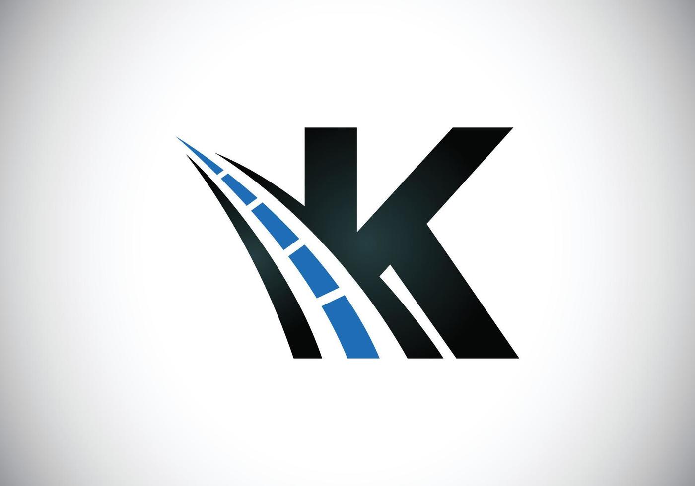 lettre k avec le logo de la route chanter. le concept de design créatif pour l'entretien et la construction des autoroutes. thème du transport et de la circulation. vecteur