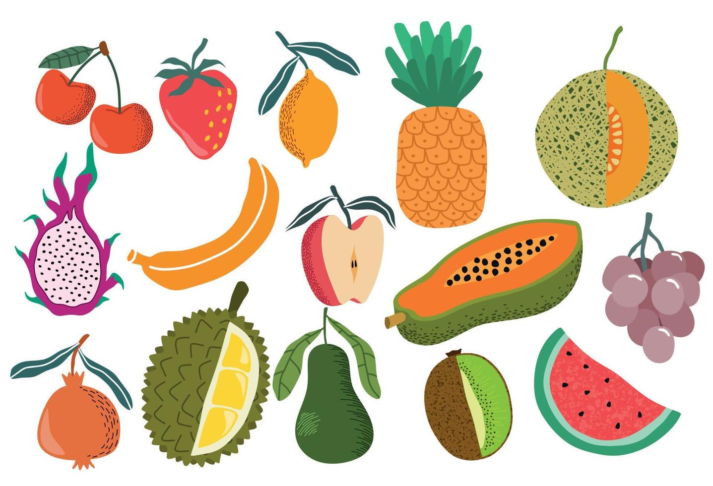 jeu de vecteurs de dessin à la main de fruits frais. illustration vectorielle vecteur