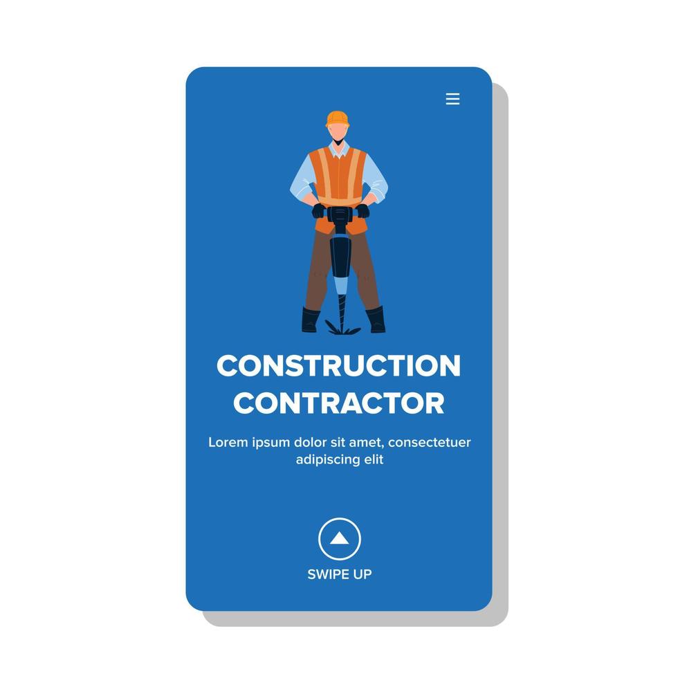 entrepreneur en construction travaillant avec illustration vectorielle de forage vecteur