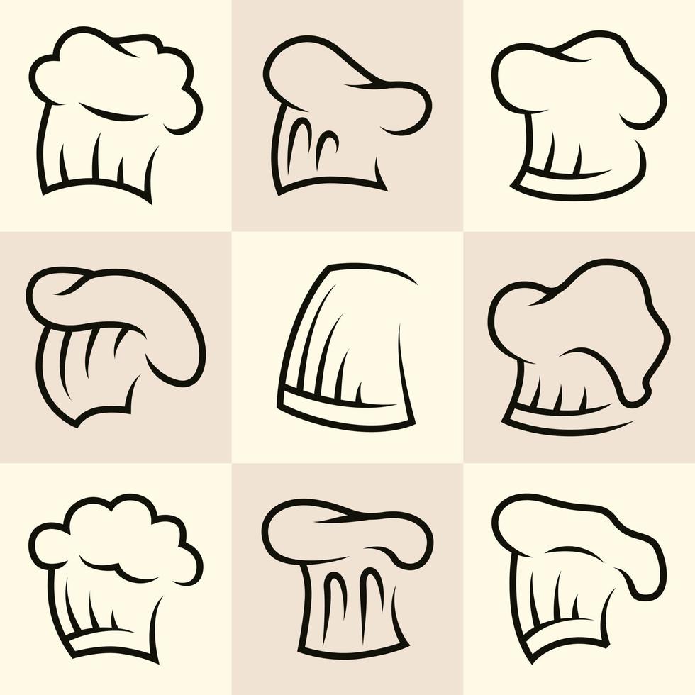 collection de logo de chapeau de chef avec dessin au trait vecteur