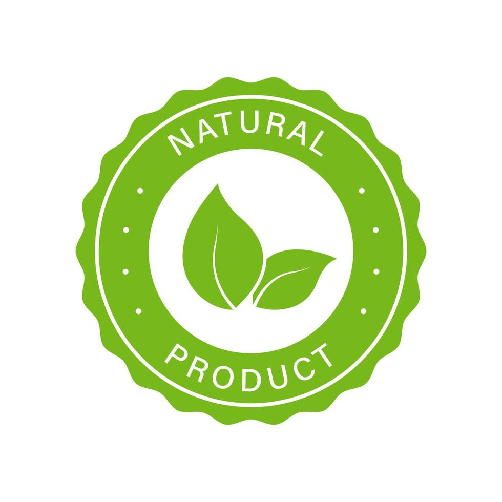 timbre vert de produit biologique naturel. pur symbole. autocollant d'ingrédients naturels frais de qualité. étiquette d'aliments sains et respectueux de l'environnement. logo certifié nature. illustration vectorielle isolée. vecteur