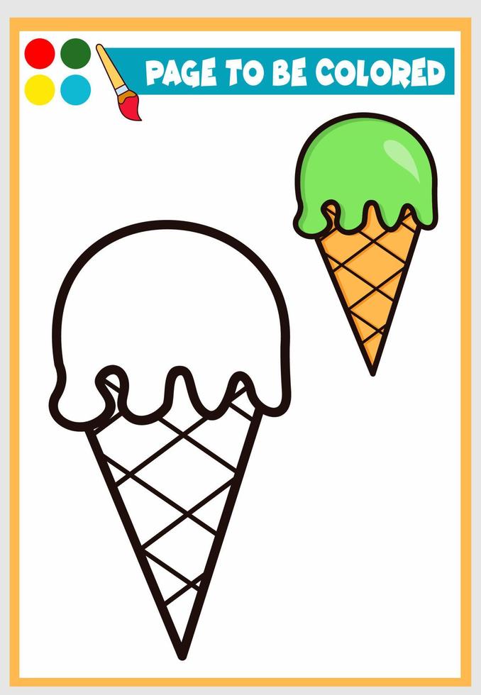 livre de coloriage pour enfant, crème glacée sucrée et délicieuse vecteur
