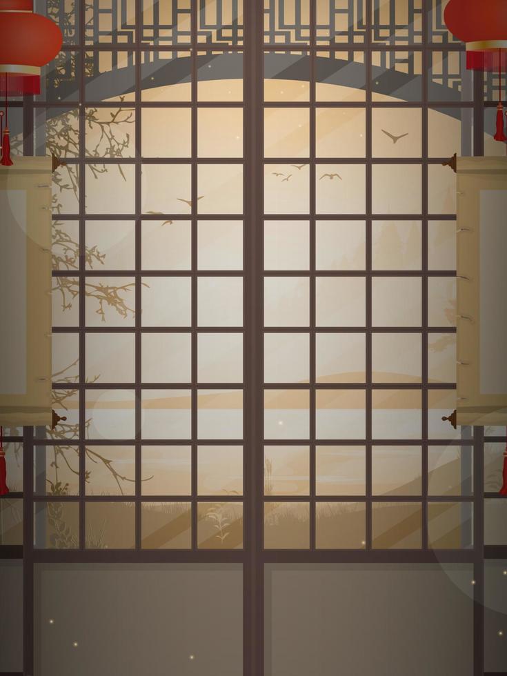 ryokan une chambre zen vide dans un style très japonais. style bande dessinée. bannière horizontale. illustration vectorielle vecteur
