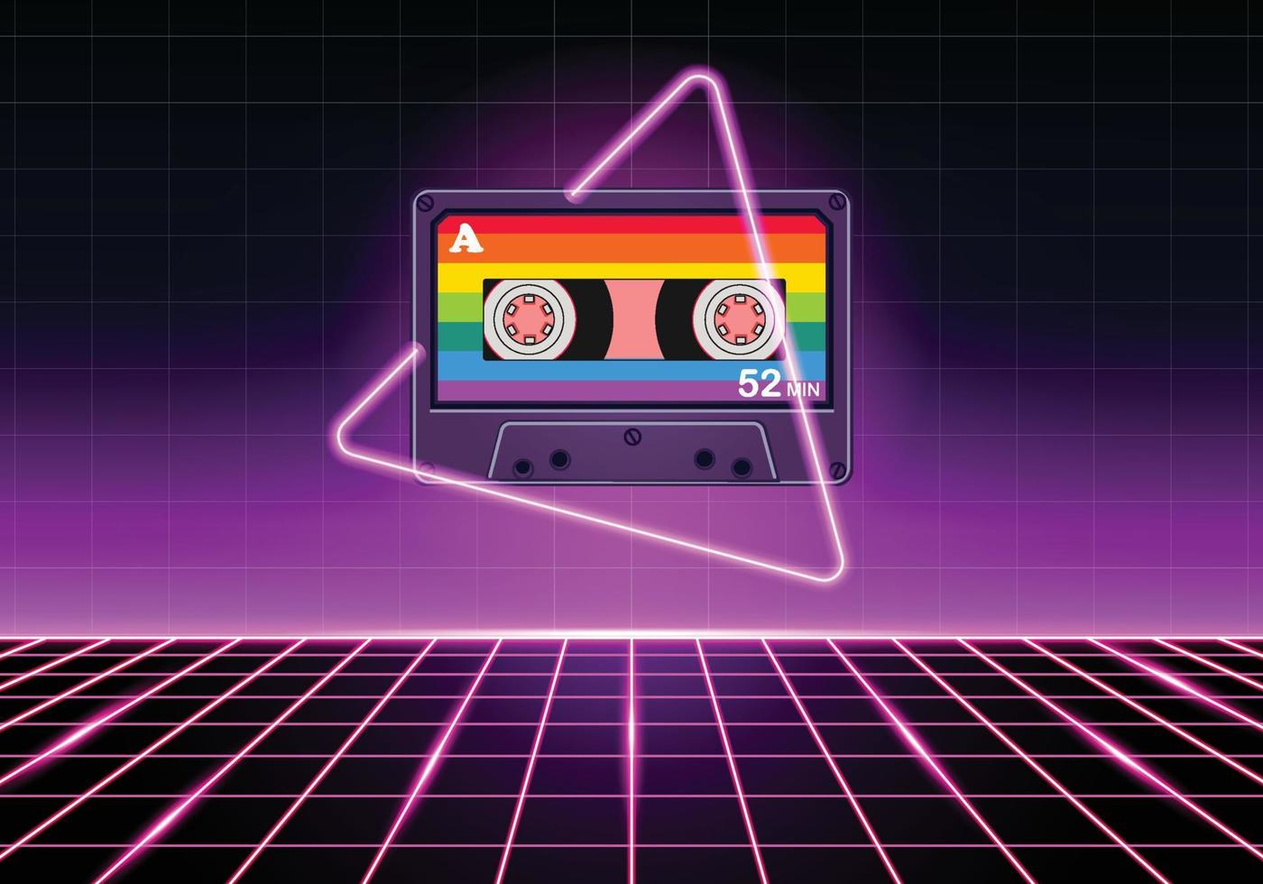 cassette rétro avec couleur néon étincelante vecteur