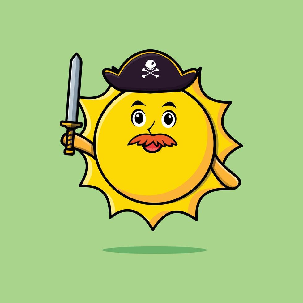 pirate du soleil dessin animé mignon avec chapeau et épée vecteur