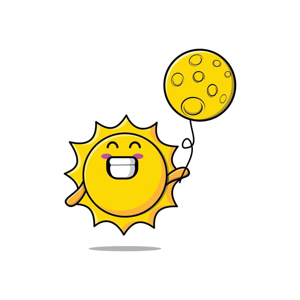 soleil de dessin animé mignon flottant avec ballon de lune vecteur