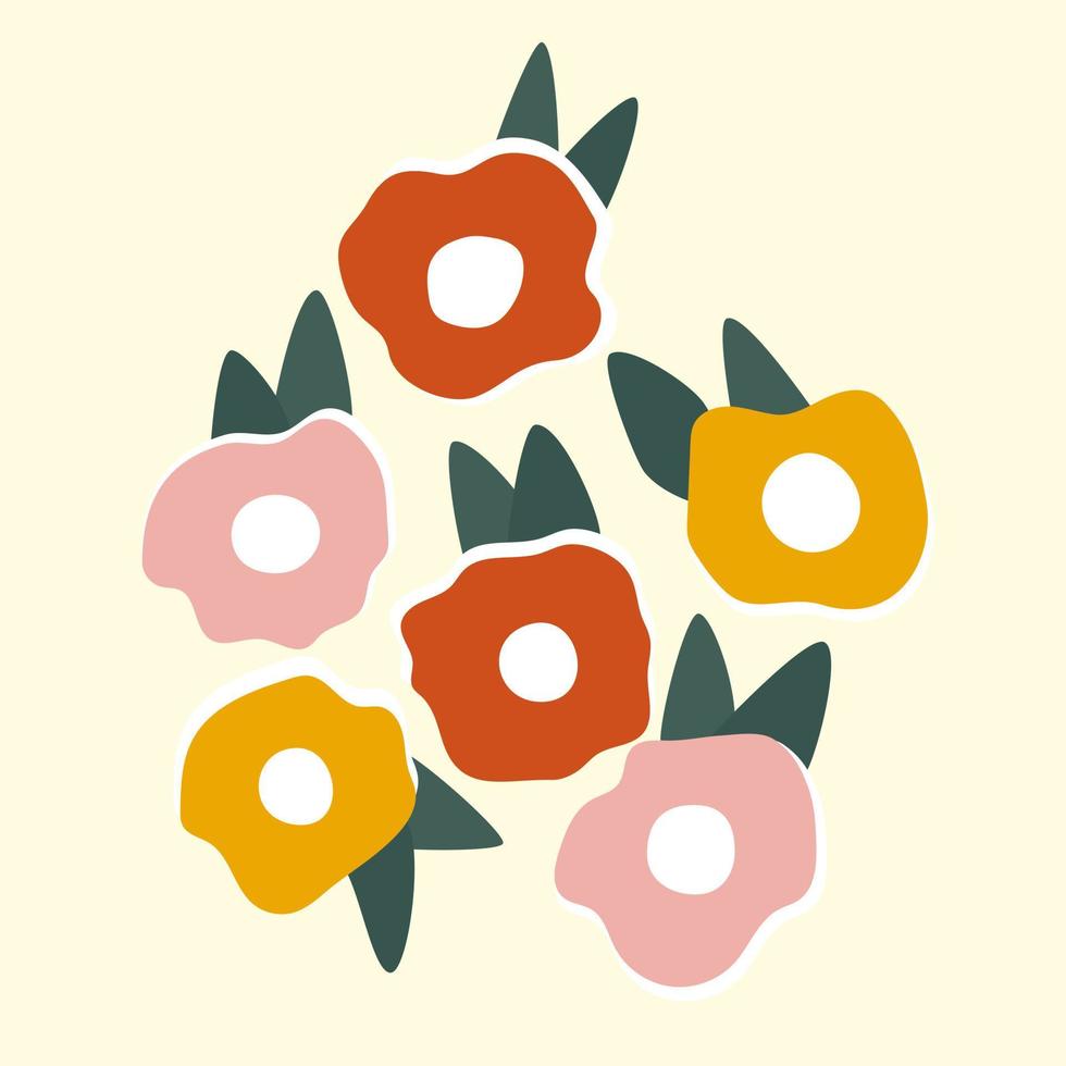 fleurs texturées ludiques dans des couleurs vibrantes isolées. floral d'été sur l'illustration vectorielle vecteur