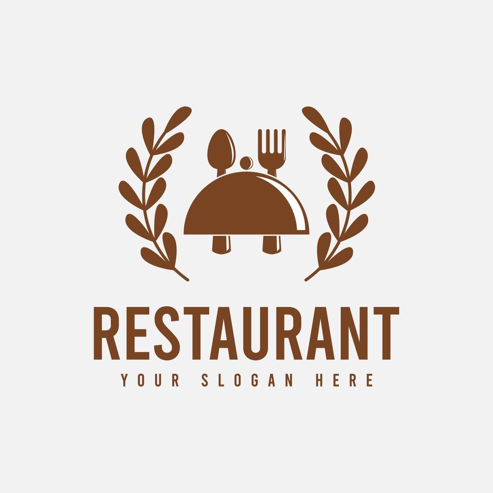 conception de modèle de logo de restaurant simple et propre de couleur marron, adaptée aux restaurants, cafés, magasins, stands de nourriture, menus alimentaires, etc. vecteur