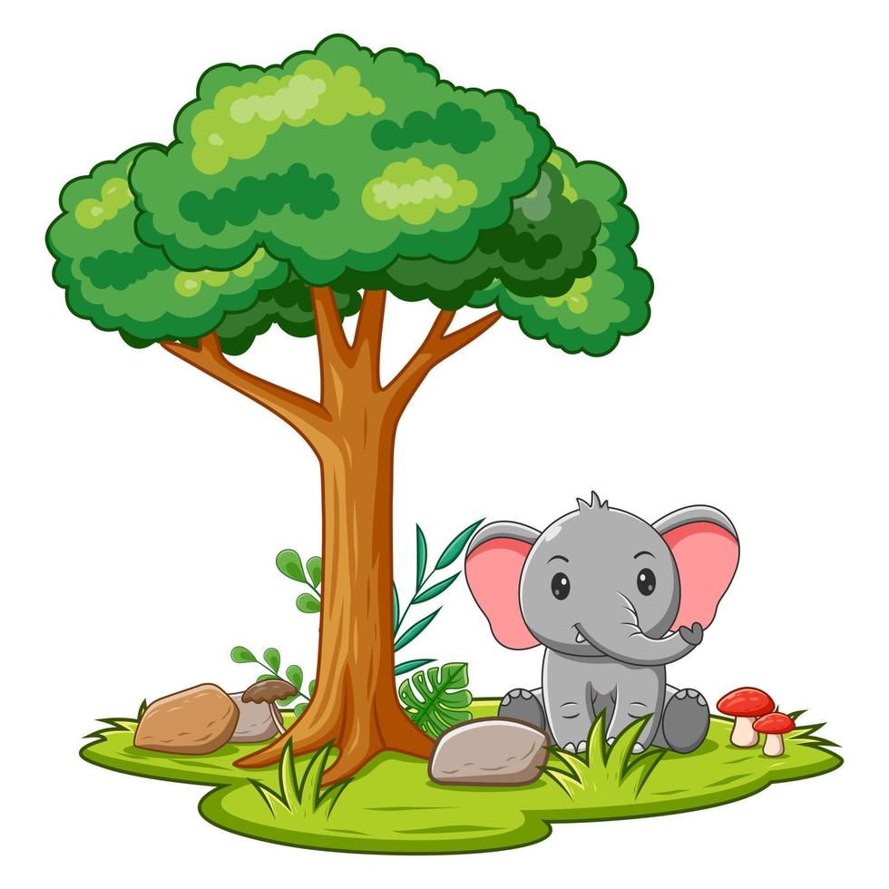 dessin animé d'éléphant et d'arbre isolé sur fond blanc, illustration vectorielle de dessin animé d'éléphant et d'arbre vecteur