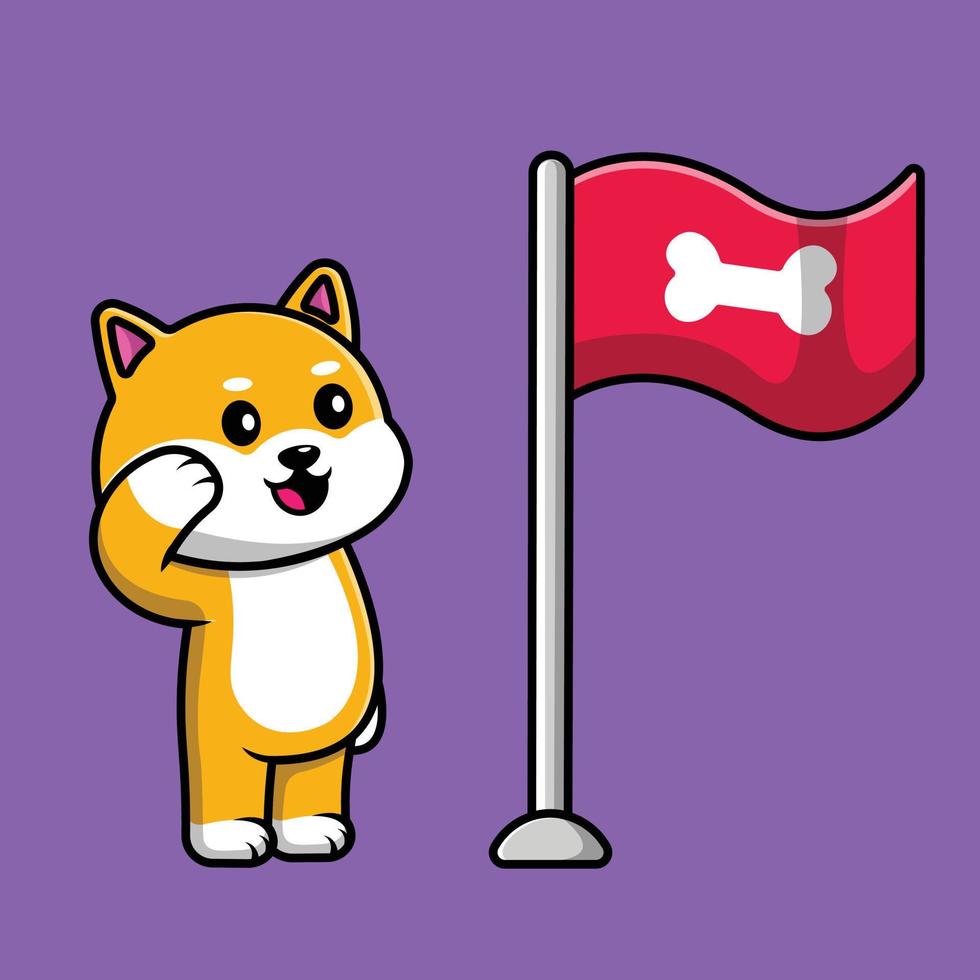 mignon shiba inu chien respect os drapeau dessin animé vecteur icône illustration. concept d'icône animale isolé vecteur premium.