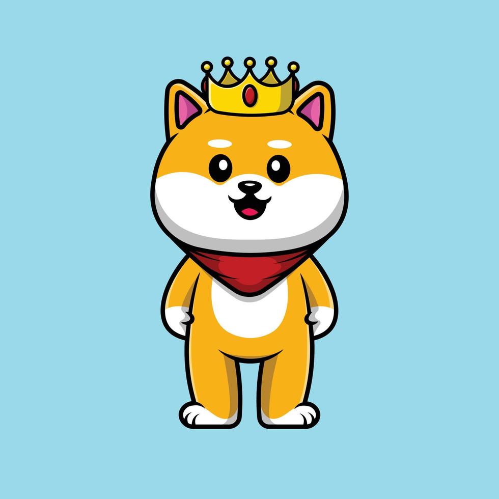 mignon chien shiba inu portant une illustration d'icône de vecteur de dessin animé debout couronne. concept d'icône animale isolé vecteur premium.