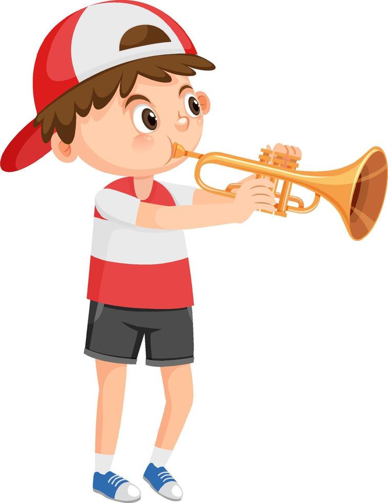 garçon avec instrument de musique trompette vecteur