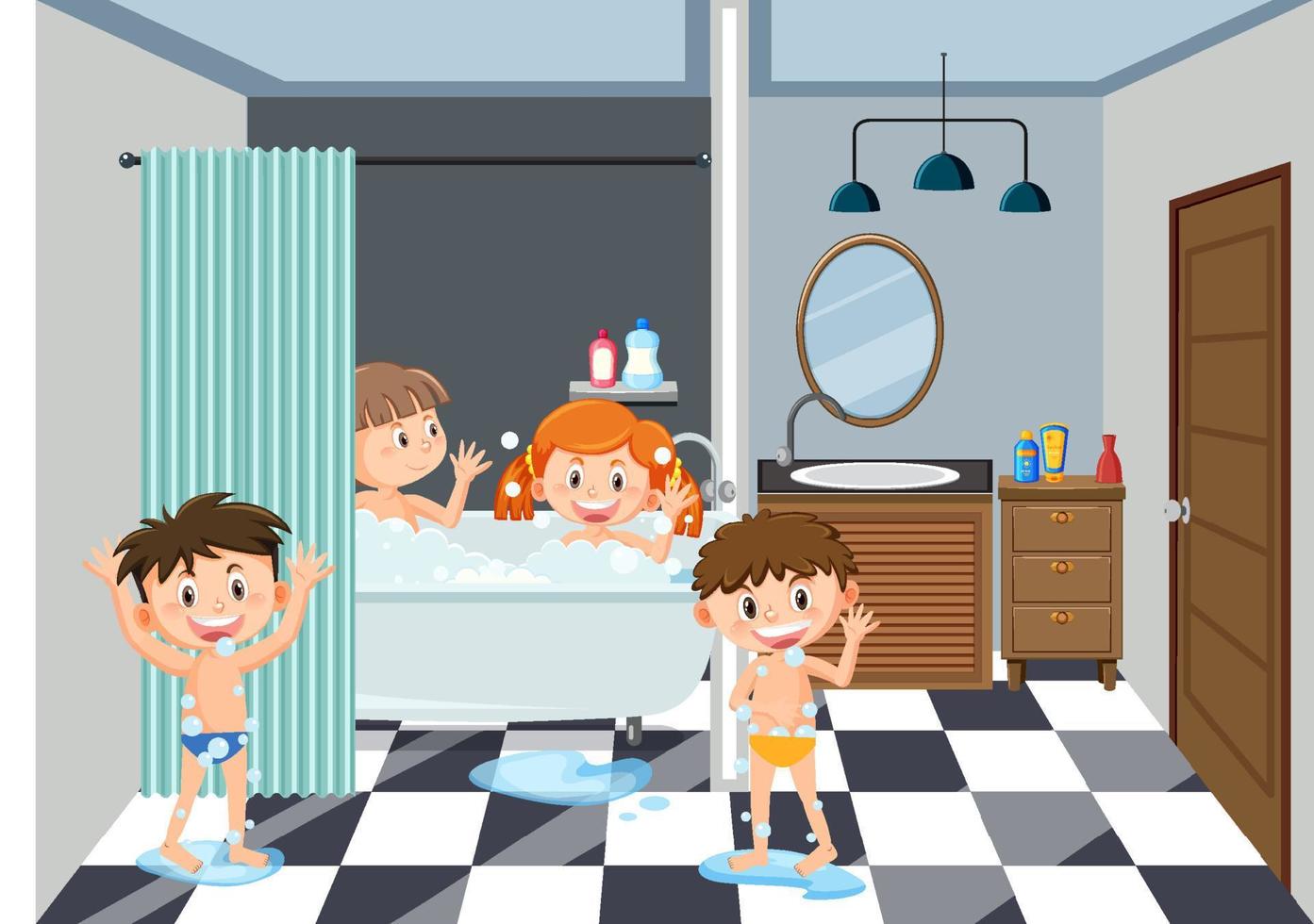 enfants dans la salle de bain vecteur