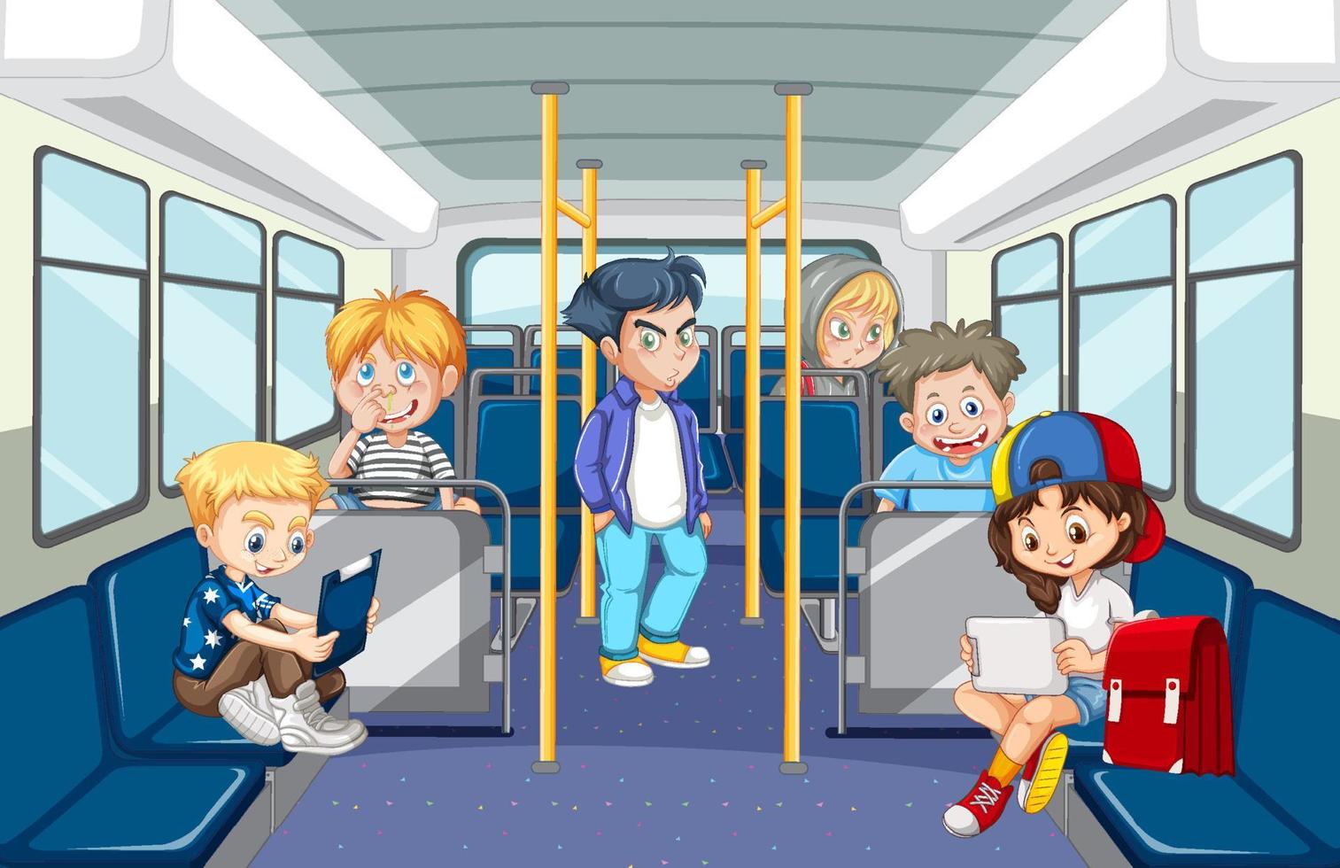 à l'intérieur du bus avec des gens cartoon vecteur