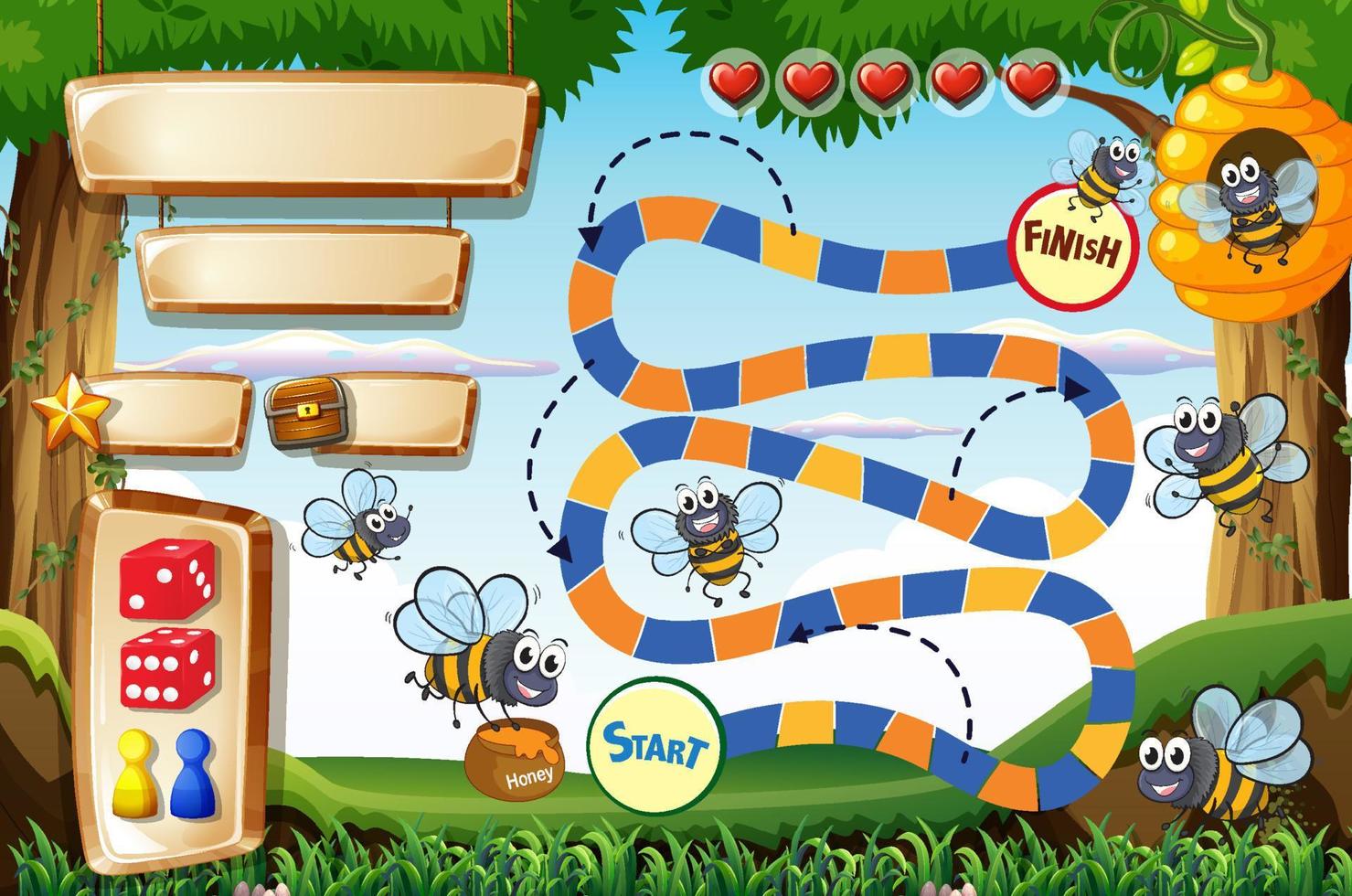 conception de jeux avec abeille volant dans la forêt vecteur