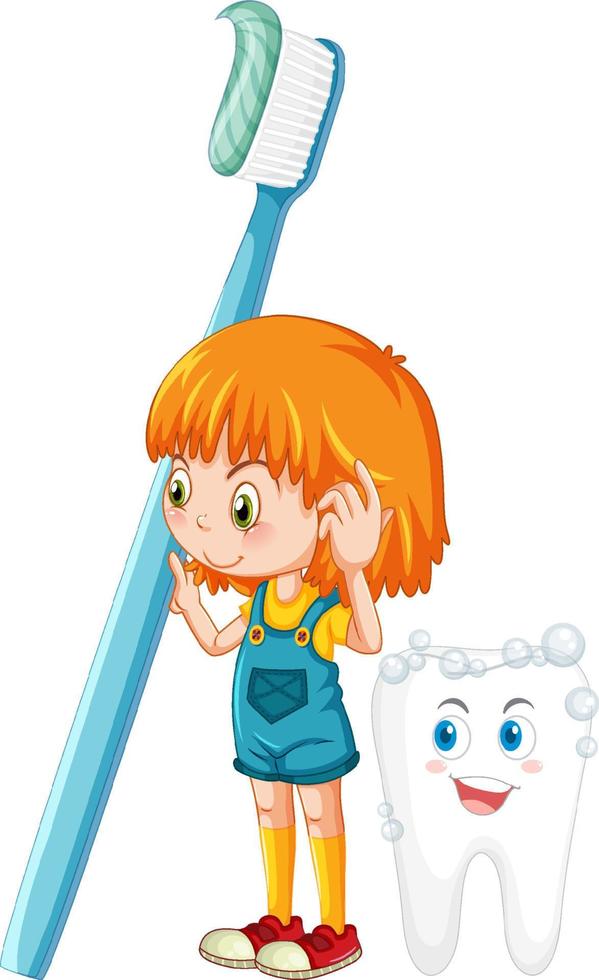 personnage de dessin animé de jolie fille tenant une brosse à dents vecteur