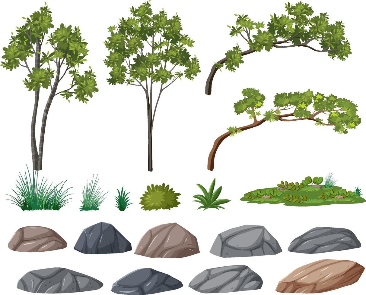 arbres isolés et ensemble d'objets de la nature vecteur