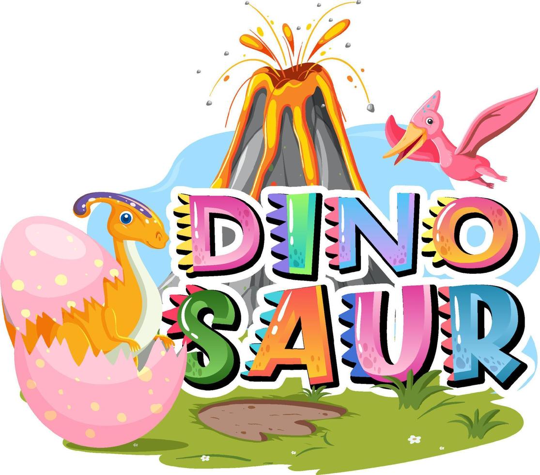 logo de mot dinosaure avec divers dinosaures vecteur