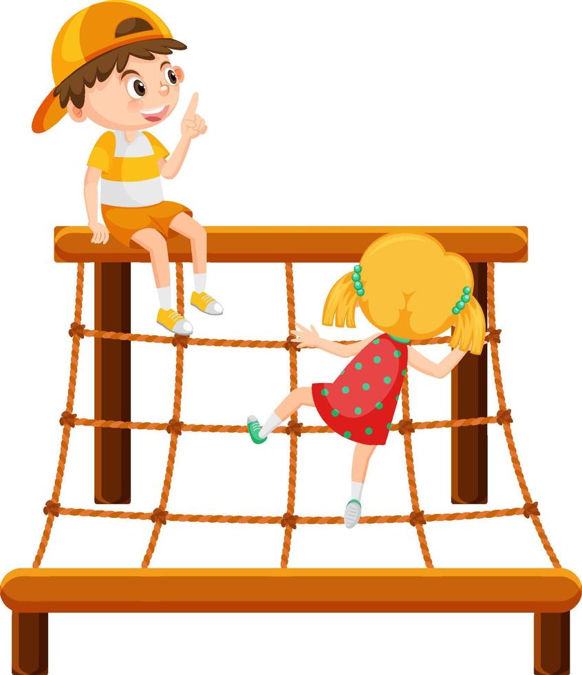 enfants grimpant sur un mur de corde vecteur