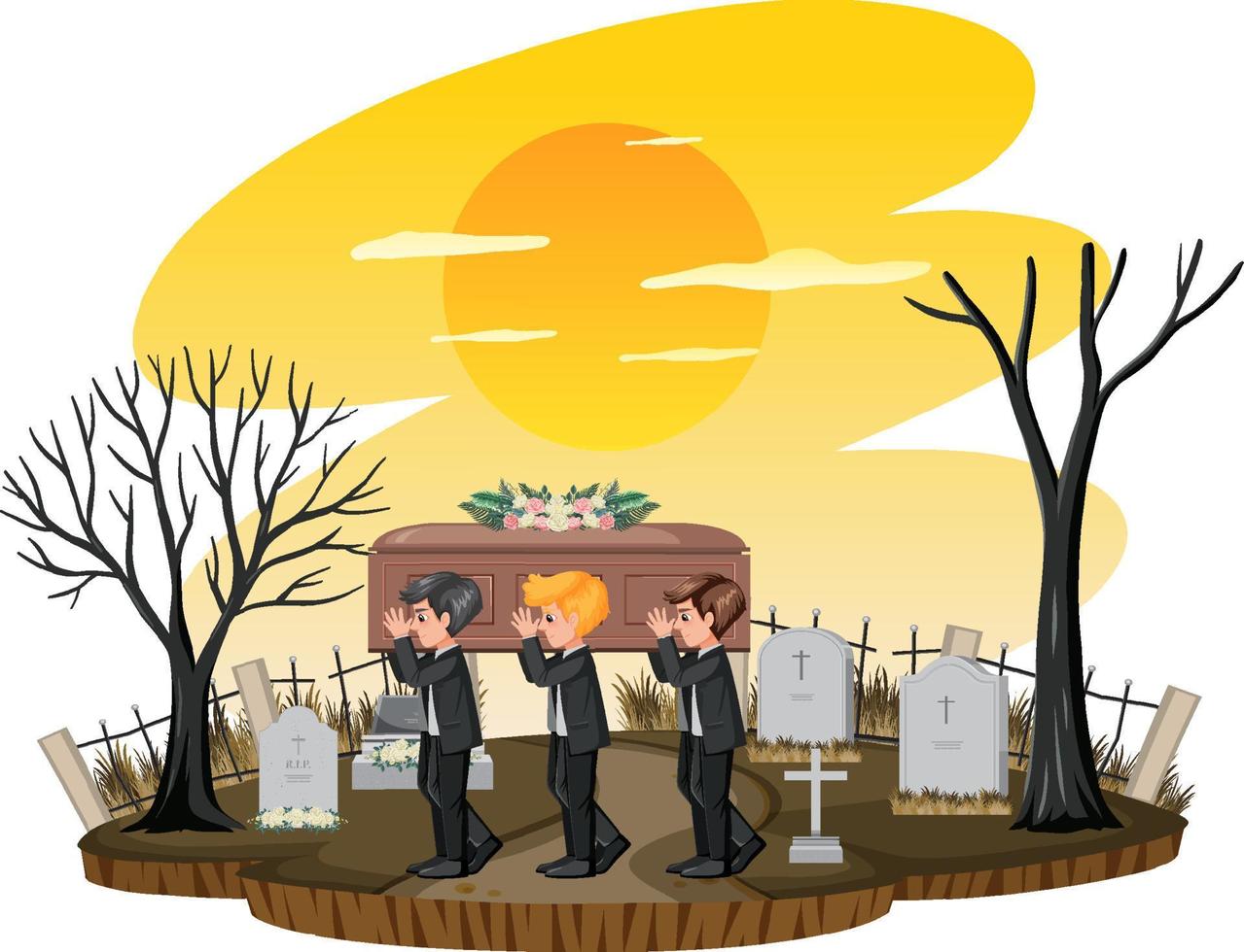 les gens portent le cercueil sur les porteurs aux funérailles vecteur
