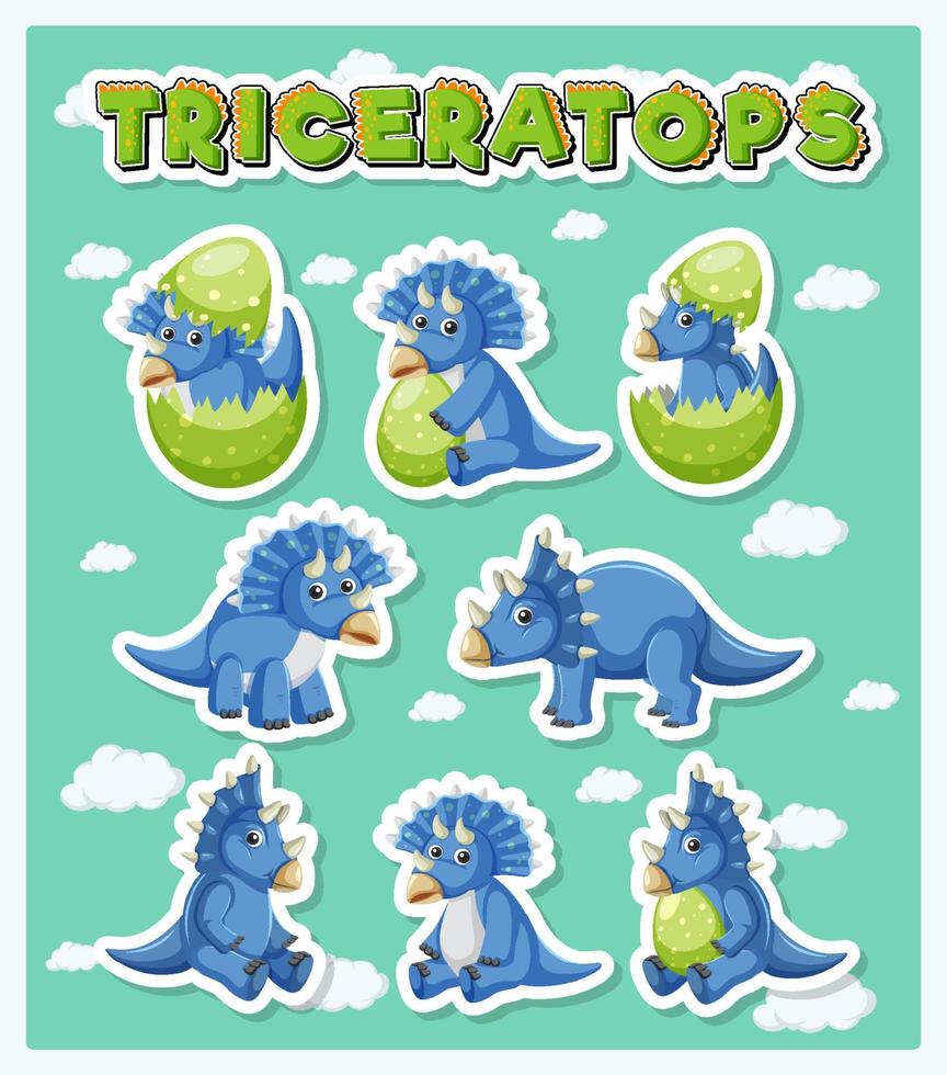 ensemble de personnages de dessins animés de dinosaures triceratops mignons vecteur