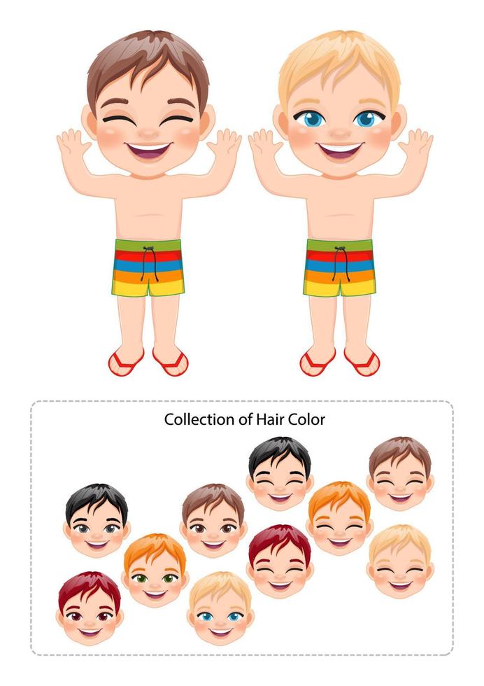 dessin animé heureux petit garçon dans un vecteur de maillot de bain d'été