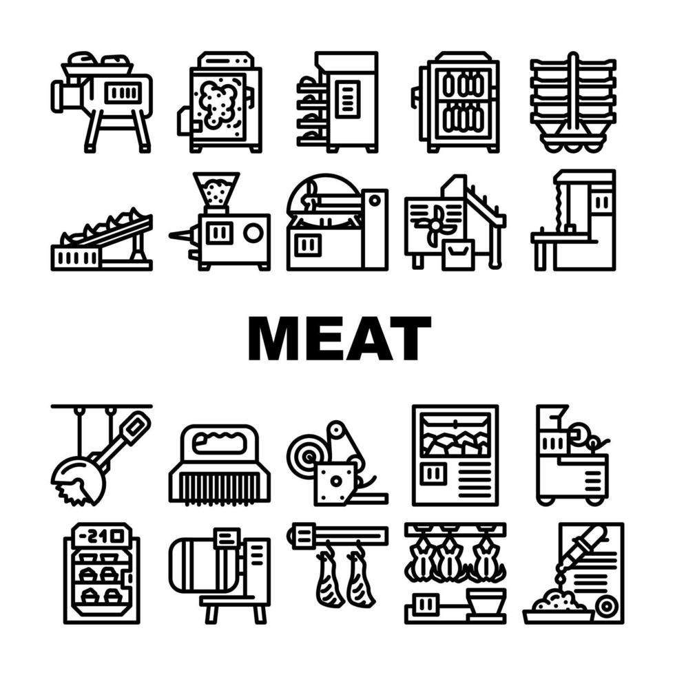 vecteur de jeu d'icônes d'équipement de production d'usine de viande