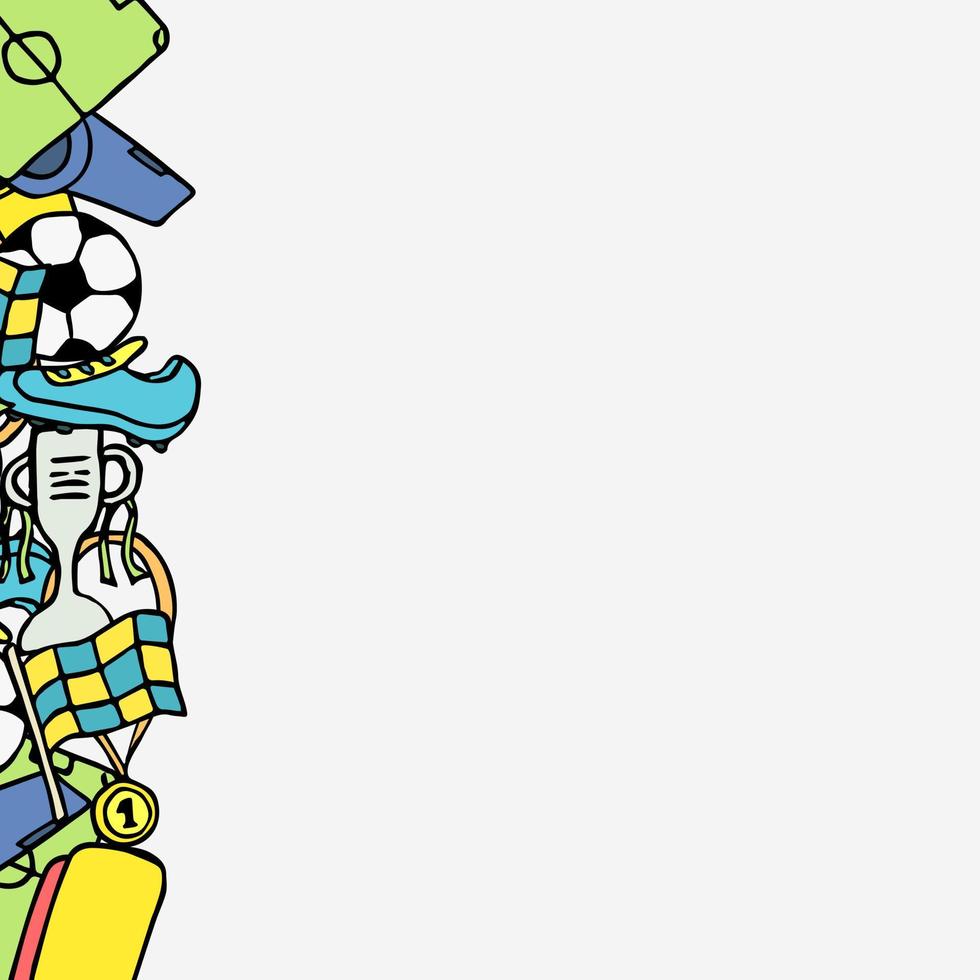 icônes de football vectorielles colorées avec place pour le texte. cadre de vecteur de doodle avec des icônes de football