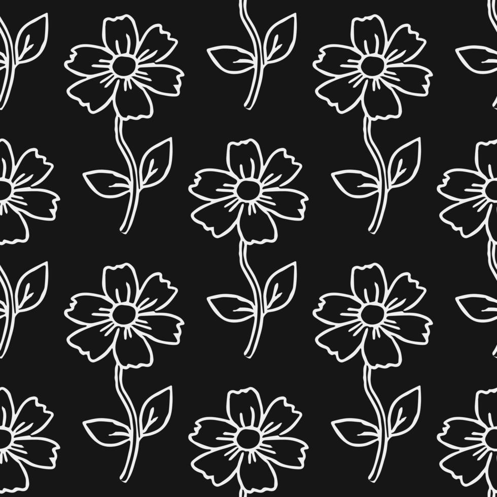 modèle vectoriel floral sans soudure. vecteur de doodle avec ornement floral sur fond noir