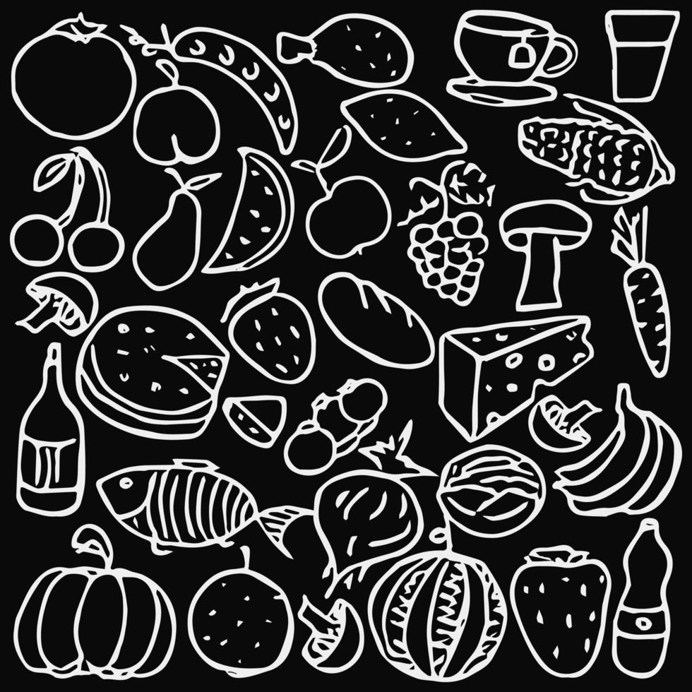 icônes alimentaires. illustration vectorielle de doodle avec des icônes de nourriture. fond de nourriture vecteur