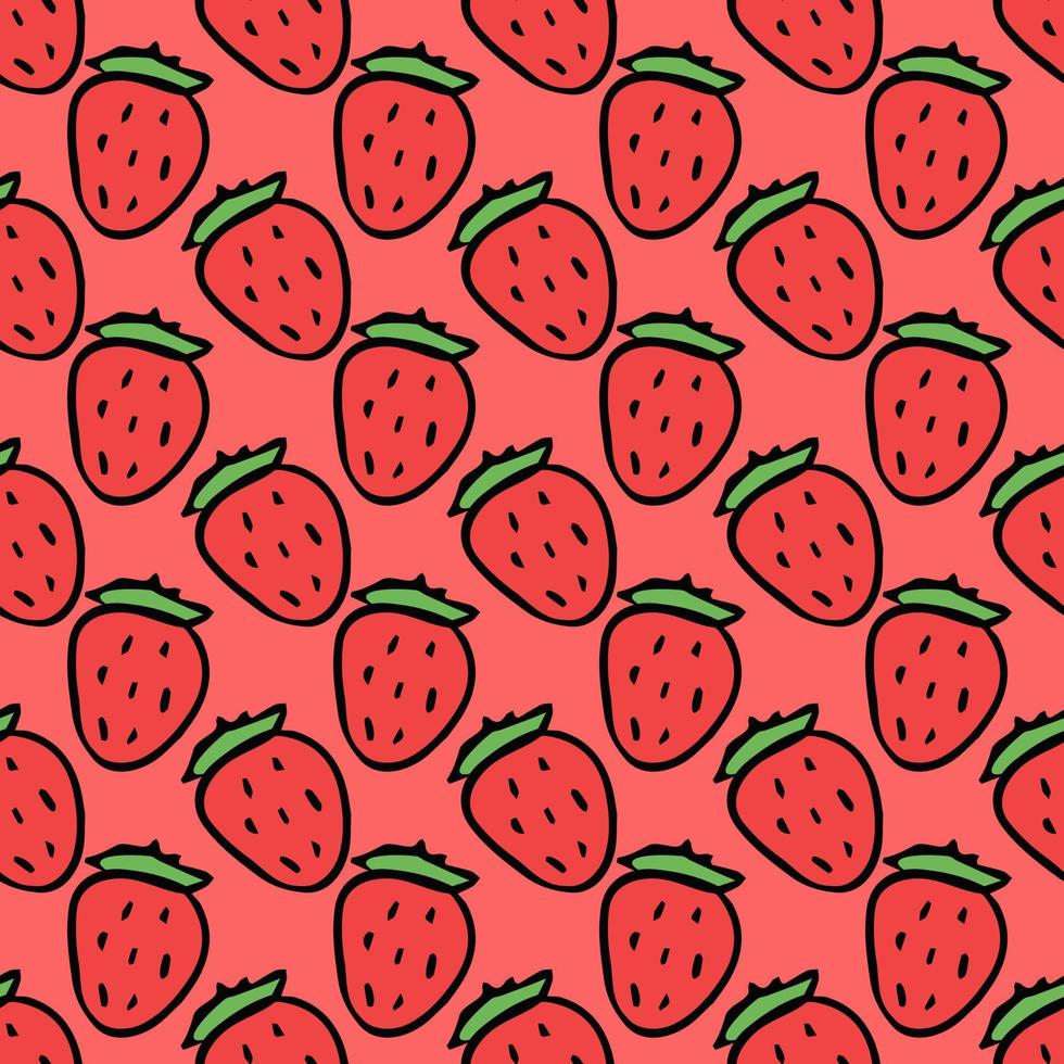 motif de fraises sans soudure. vecteur de doodle avec des icônes de fraises rouges. modèle de fraises vintage