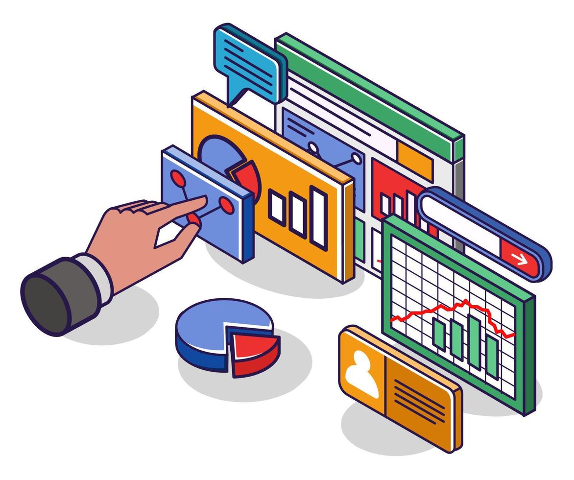 illustration de concept isométrique plat. analyste seo en optimisation d'entreprise créative vecteur