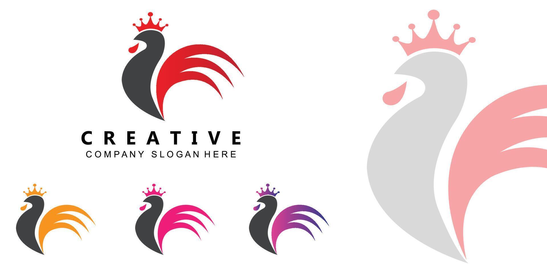 création de logo de poulet frit, animaux de ferme transformés en nourriture par le chef, illustration vectorielle premium vecteur