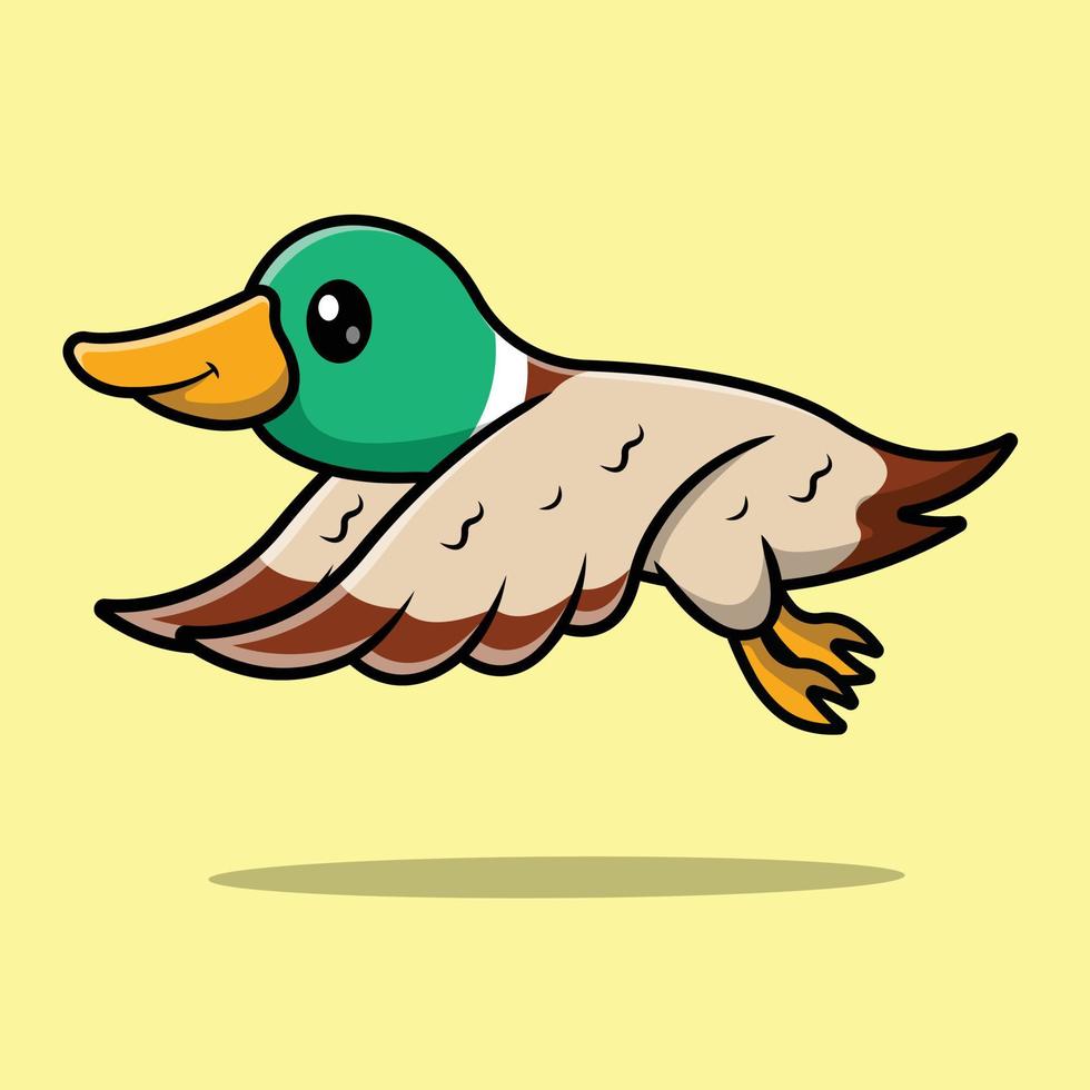 illustration d'icône vectorielle de dessin animé mignon oiseau canard volant. concept d'icône animale isolé vecteur premium.