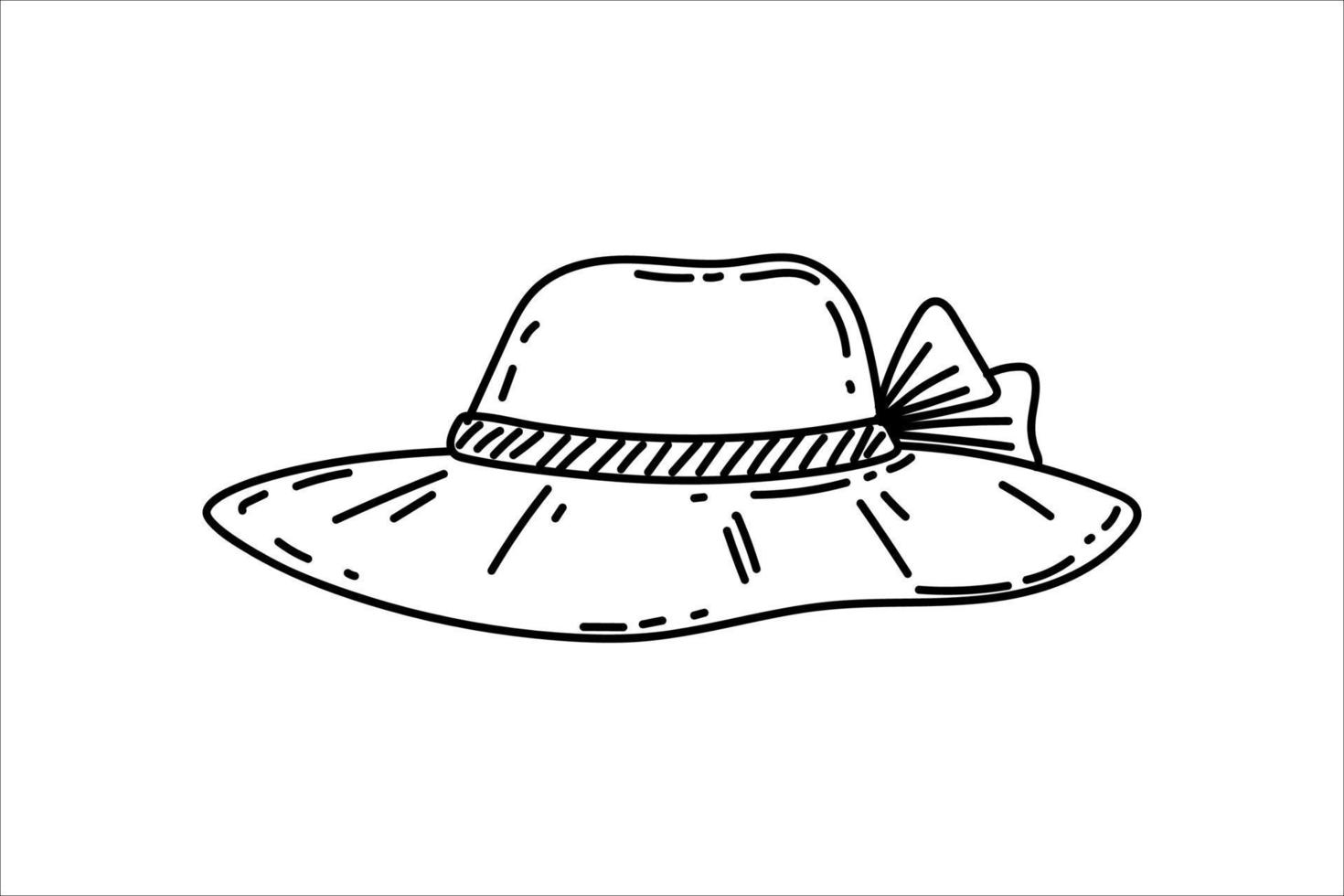 chapeau de paille de plage d'été. un accessoire féminin élégant. illustration vectorielle vintage dessinée à la main dans un style de croquis. dessin de contour noir isolé sur fond blanc vecteur