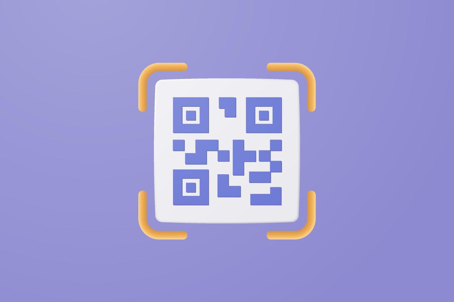 Numérisation de code qr 3d pour le concept d'achat en ligne, promotion de l'offre spéciale d'achat et marketing du smartphone. site Web de vérification du scan de code qr. rendu 3d vecteur fond pastel violet isolé