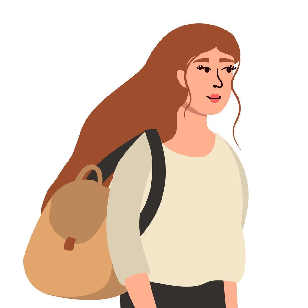 jeune jolie fille voyageant, faisant de l'auto-stop avec sac à dos, illustration isolée sur fond blanc vecteur