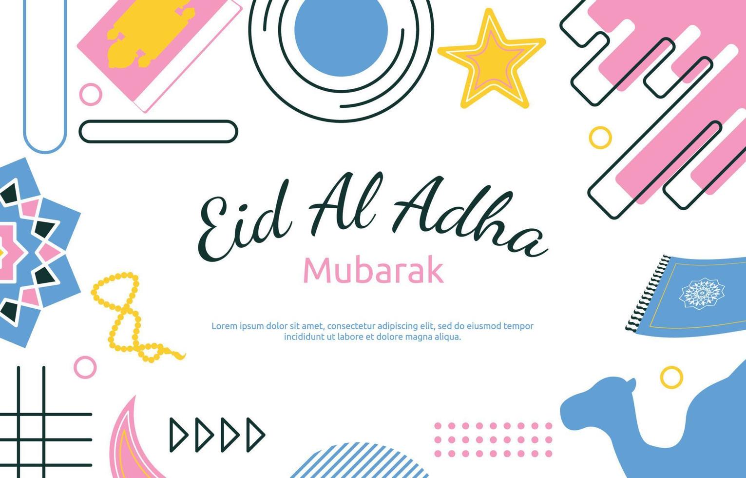 eid adha mubarak événement islamique fond de carte cadeau memphis vecteur