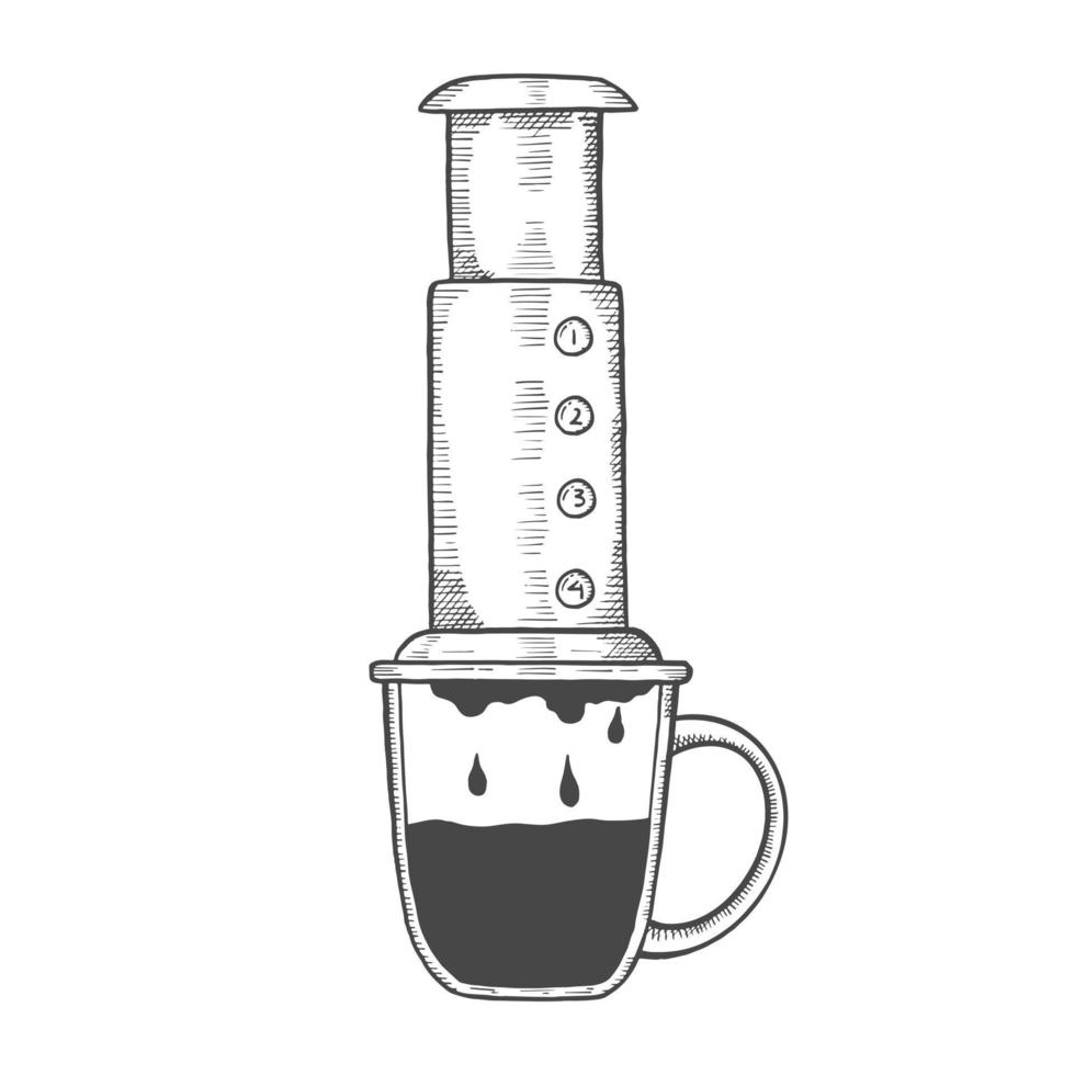 café aeropress brew amant unique isolé croquis dessiné à la main avec style de contour vecteur