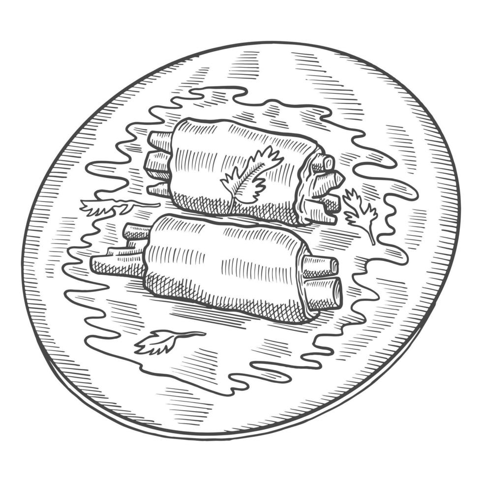 rouladen cuisine allemande ou allemande cuisine traditionnelle doodle isolé croquis dessiné à la main avec style de contour vecteur