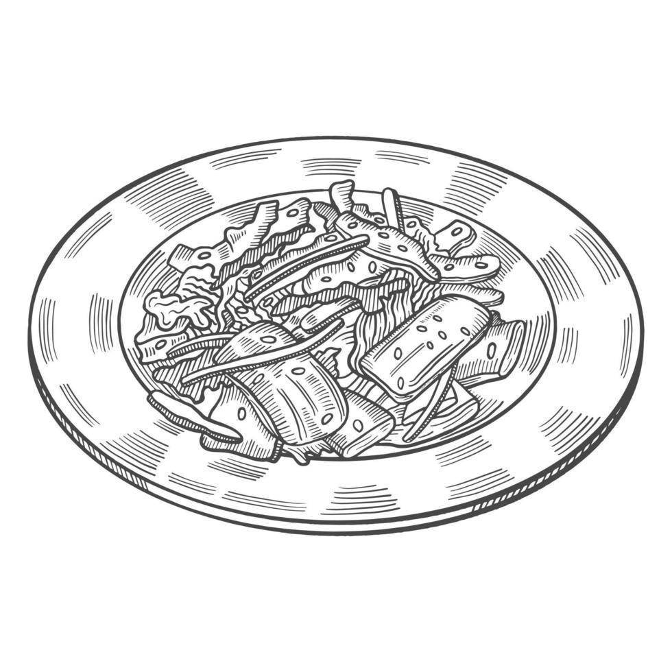 kimchi corée ou cuisine coréenne cuisine traditionnelle isolé doodle croquis dessiné à la main avec style de contour vecteur