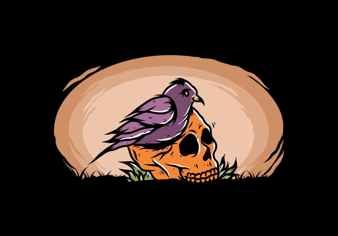 oiseau nichant dans l'illustration du crâne vecteur